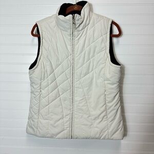 IZOD Women's Quilted Double Side Casual Puffer Vest Solid White Black Sz M